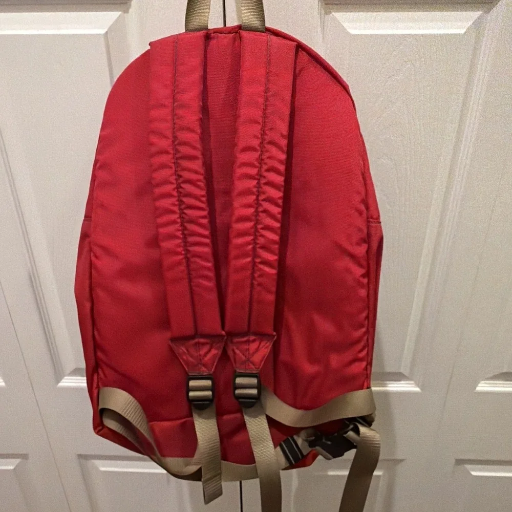 LL Bean Reflective Red Backpack Book Bag Personalized MJK Strap Zip Vintage 90s